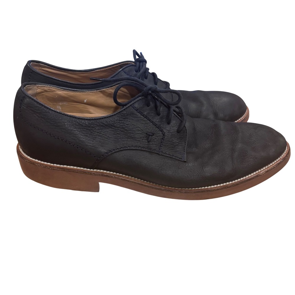 Tods Mens Black Pebbled Leather Derby Shoes Italian Lace Up Dress Shoes Black 11